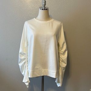 Simply Vera Vera Wang White Long Sleeve T-Shirt w/ Silky Ruched Sleeves Sz Large